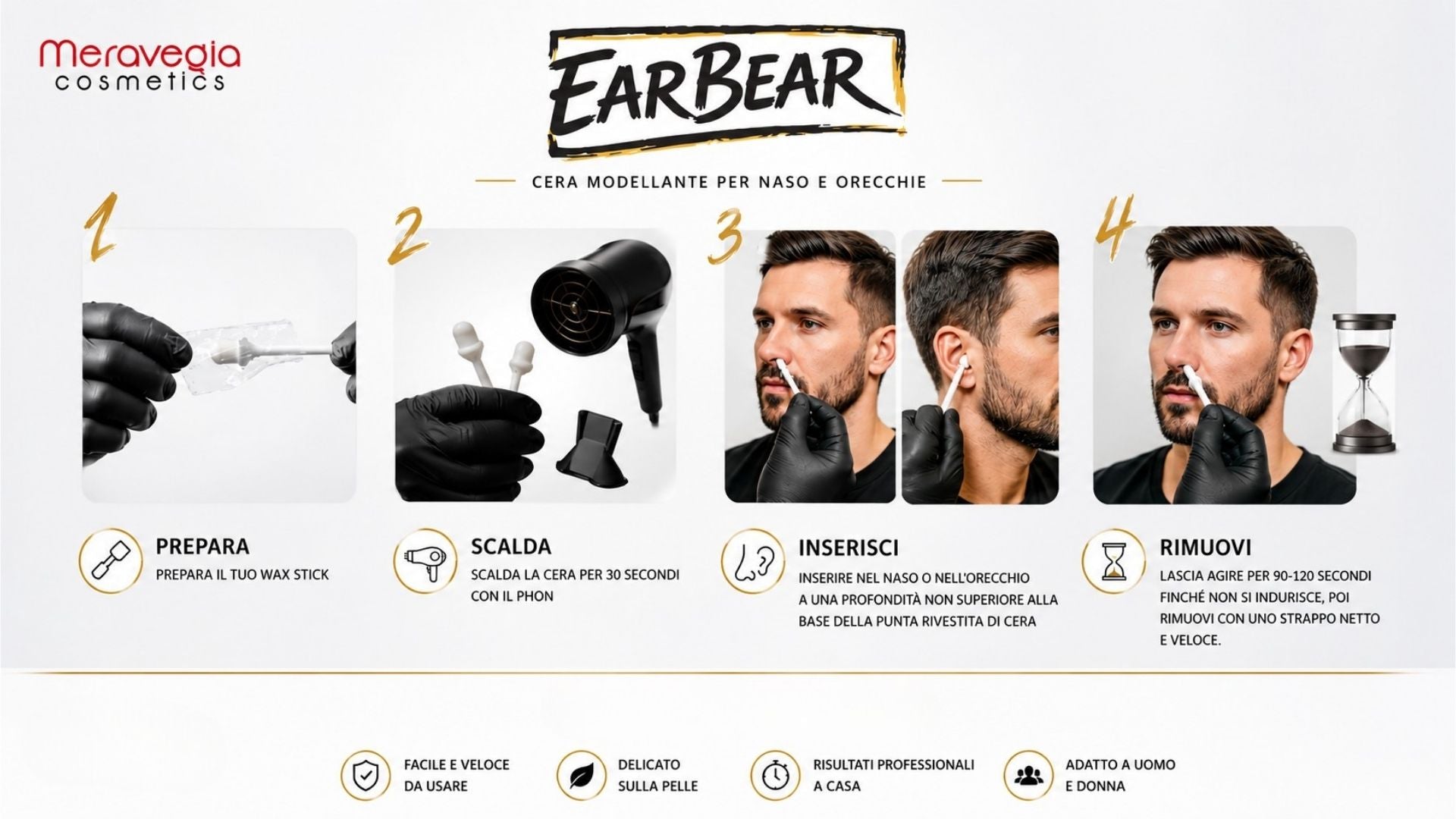 EAR BEAR Ceretta in Sticks per Naso e Orecchie con Olio di Jojoba